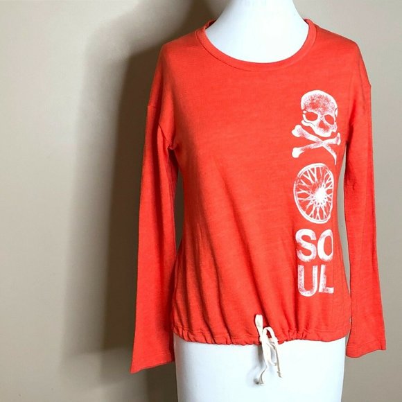 Soulcycle Womens Size XS Skull Cross Bones Drawstring Hem Sweatshirt Top New - Picture 3 of 11